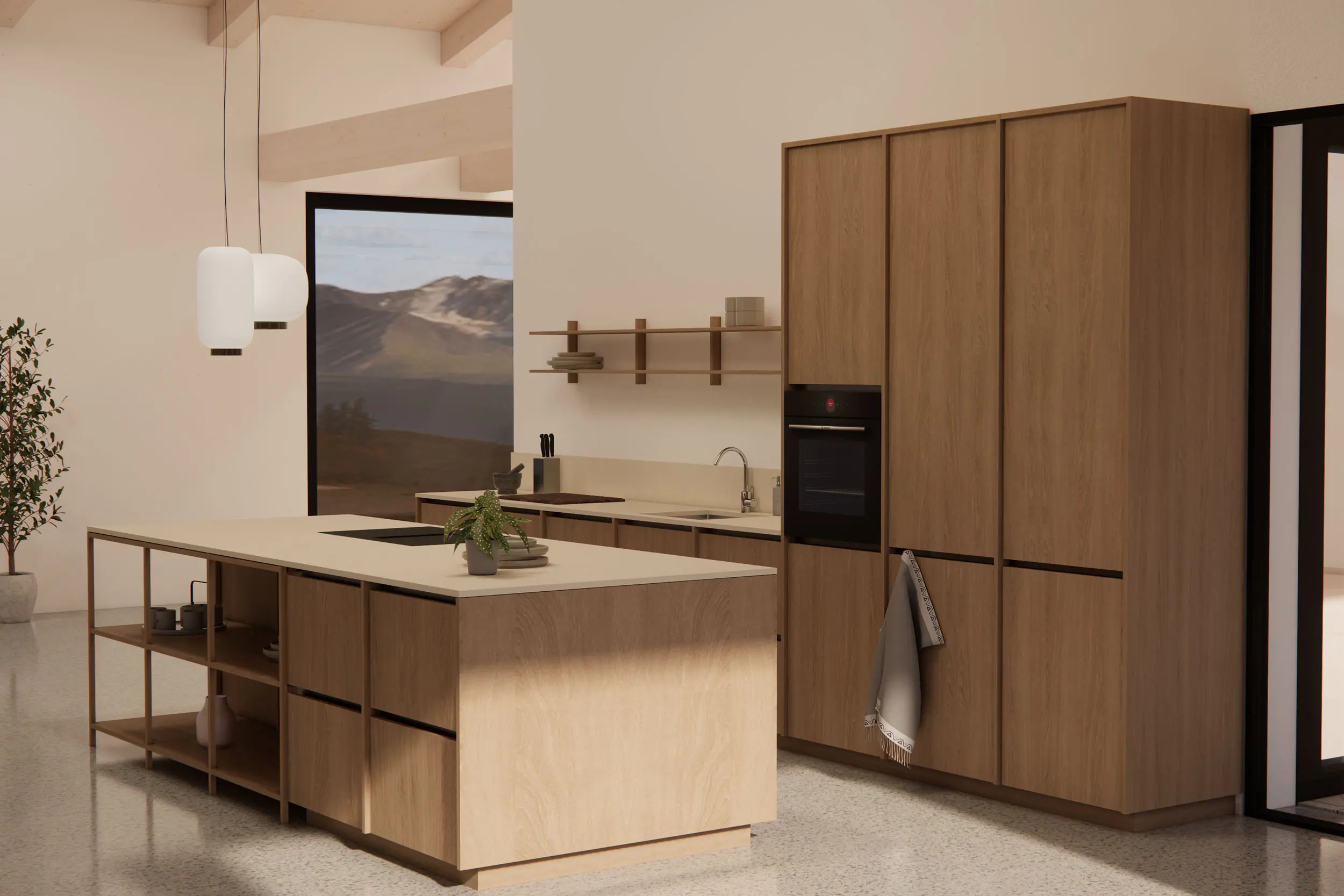 KÜX Monta – Detail Arbeitsplatte Holz